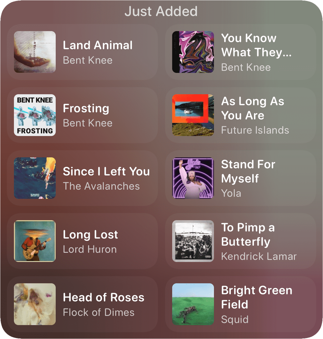 Image of Marvis Pro's large 'Now Playing' widget in dark mode