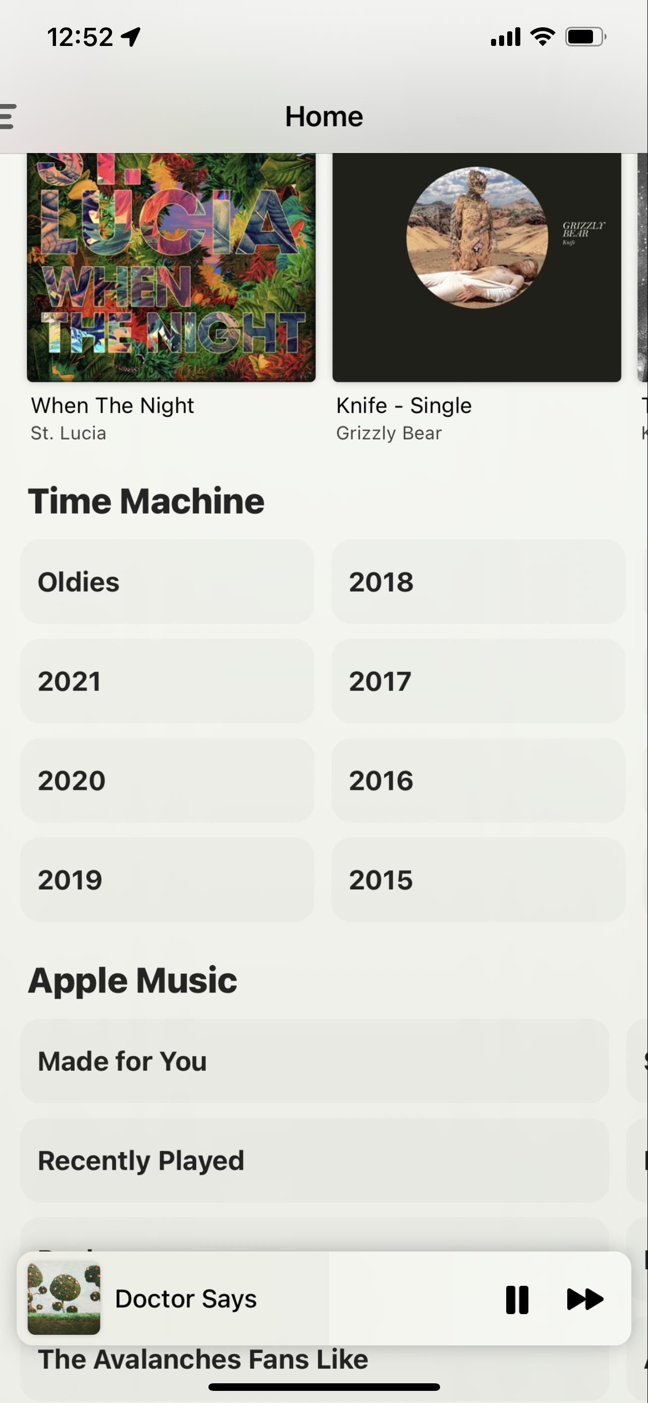 Image of my Home page Time Machine section in light mode