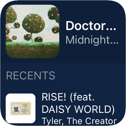 Image of Musens' small 'Now Playing' widget in dark mode