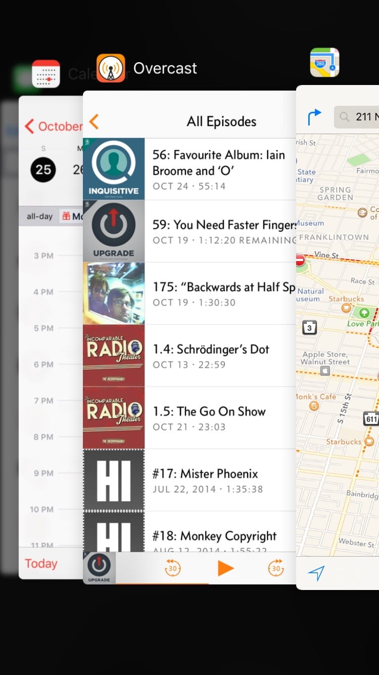 The app switcher view, showing images for each of their last known states