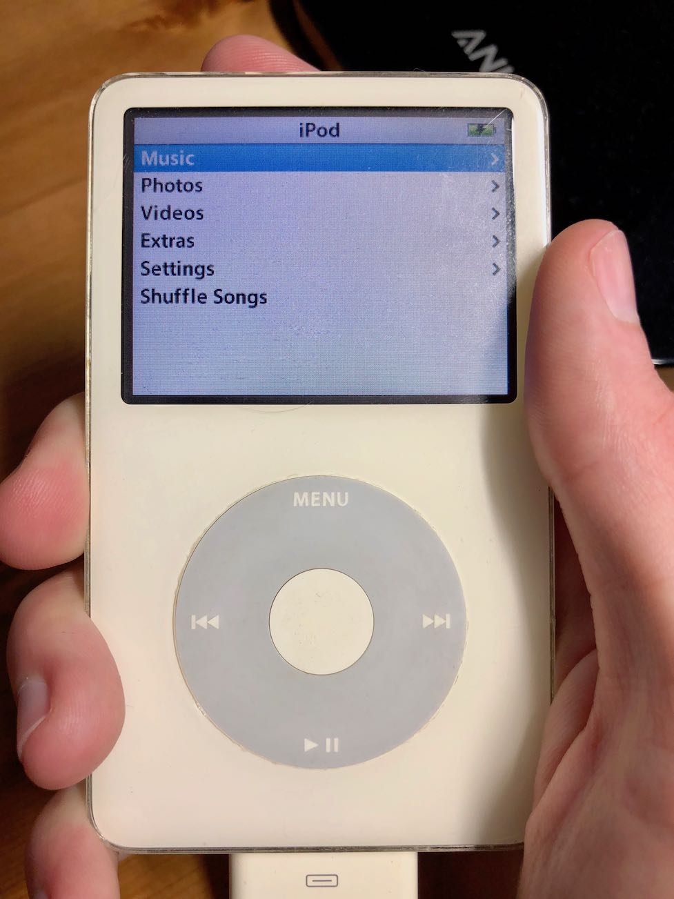 My old iPod Video's aged, dim display and yellowed white plastic front