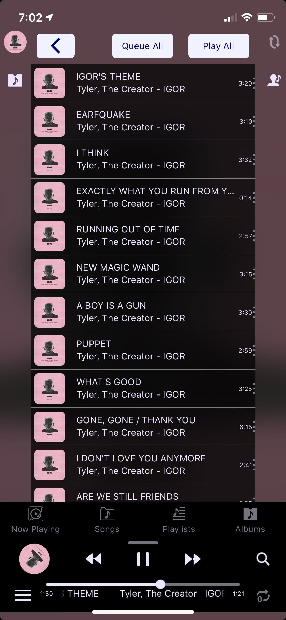 Image of "Music Player X" dark album view