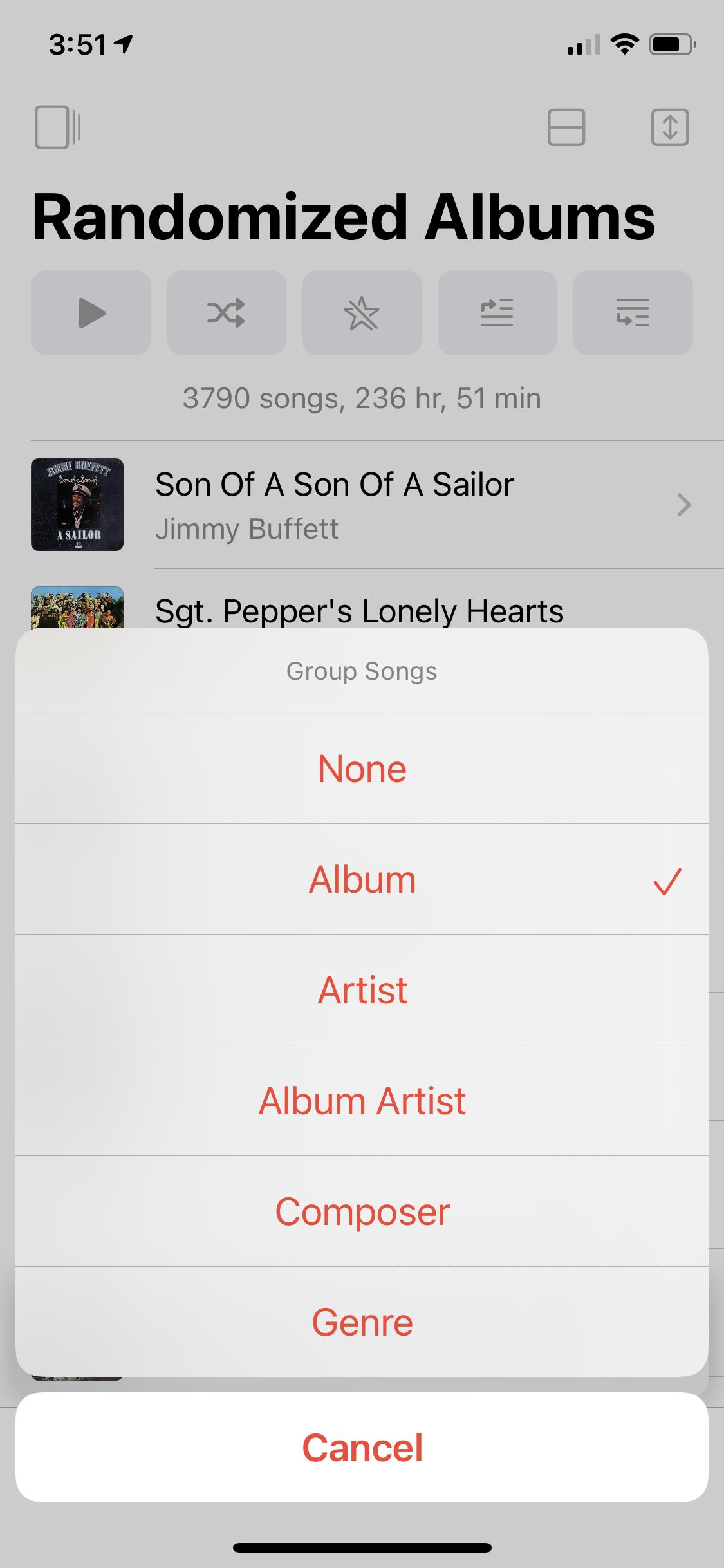 Image of SongOwl's grouping options